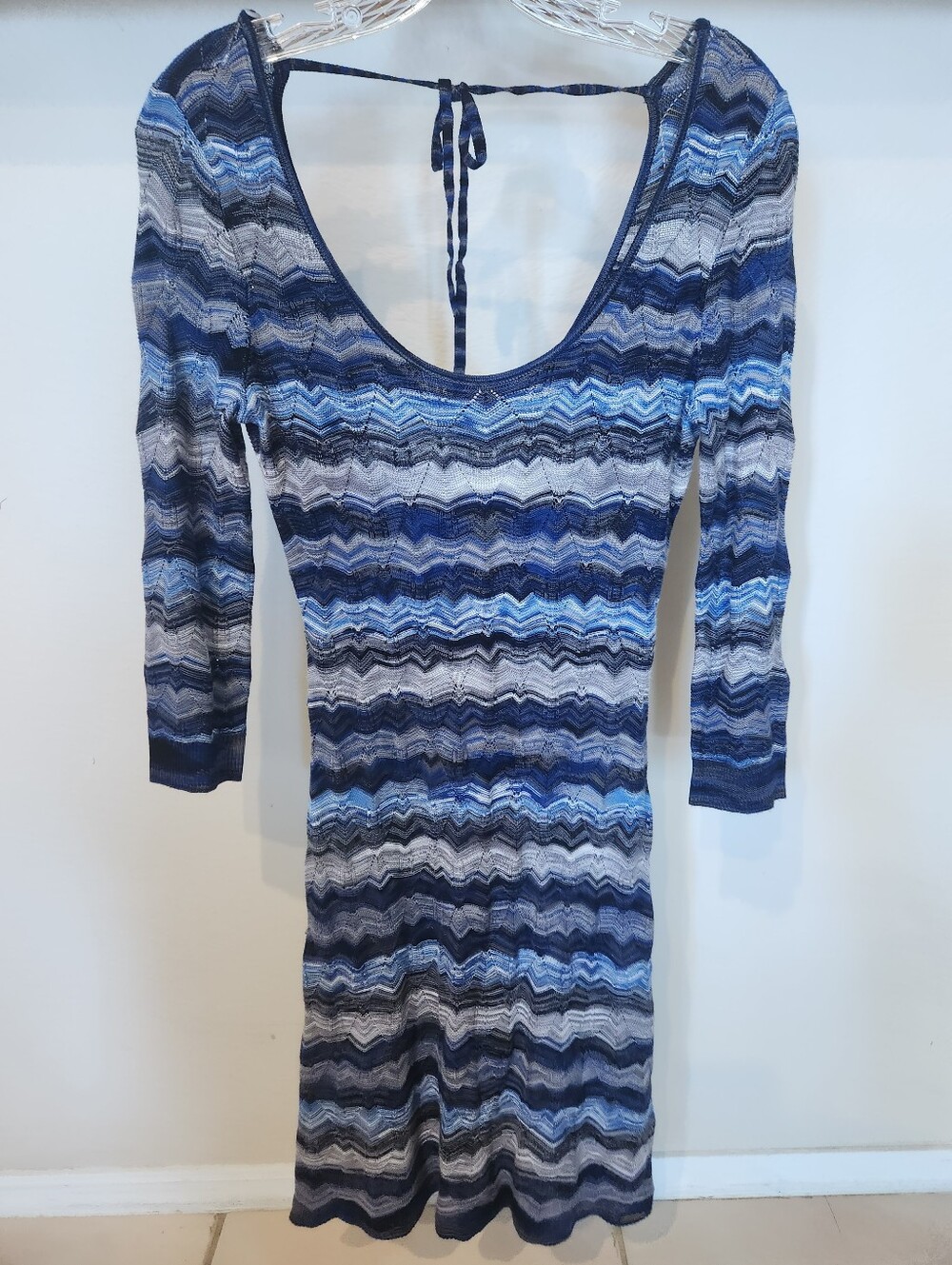 Guess Los Angeles, Navy, Light Blue, Gray And White Wave-Stripe Knit Dress